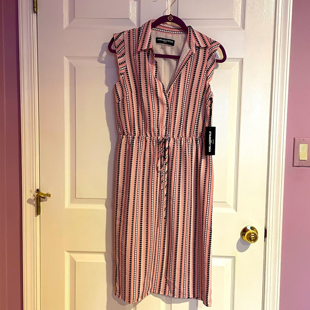Karl Lagerfeld dress. Pink white and navy blue. (NWT). Size 4